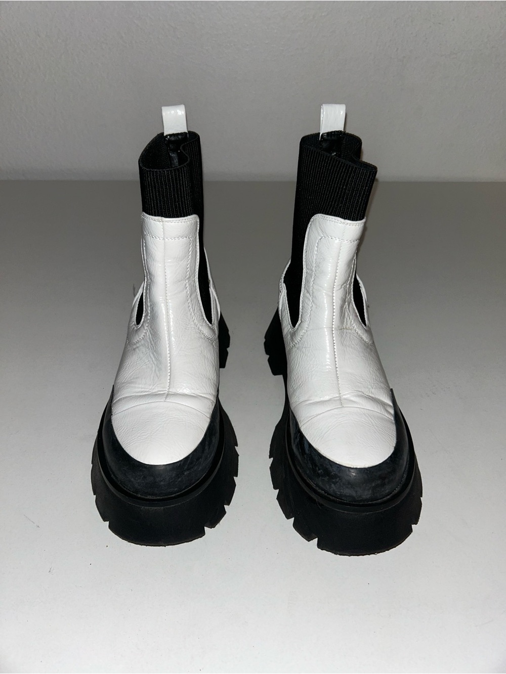 Circus by Sam Edelman White and Black Lug Chelsea Boots